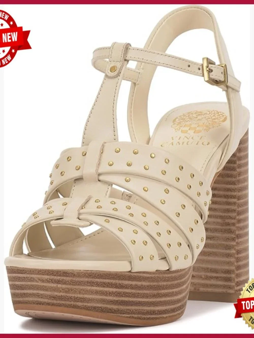 Platform Sandal with T-Strap and Stacked Heel - Open Toe, Buckle Closure